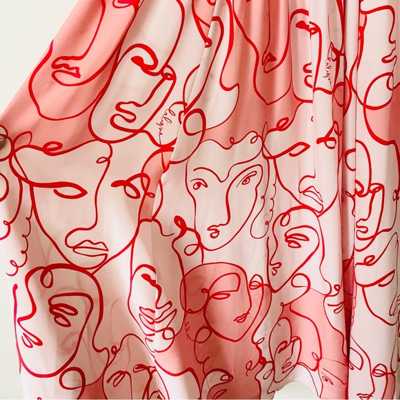 NWT La Ligne MEDIUM Lola Shirred Printed 100% silk pink midi dress - Picture 11 of 13